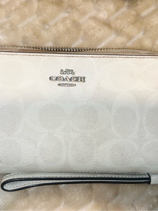 Coach Handbags - Coach White Signature Zip Wristlet with Silver Hardware